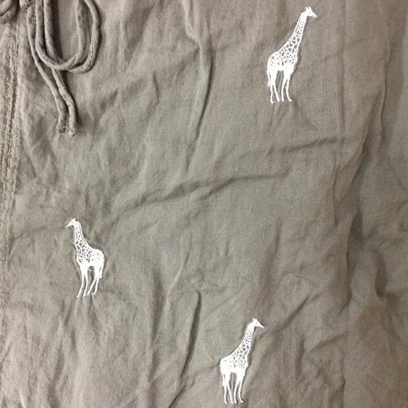 ANN TAYLOR Loft Khaki/Sage White Giraffe Embroidery Tie Collar Loose Fit Shirt - Picture 3 of 7
